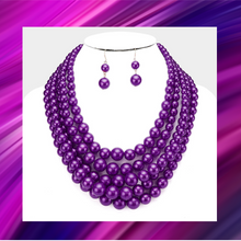 Load image into Gallery viewer, Purple Pearl Necklace & Earrings 2pc. Set - N1018