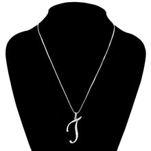 Load image into Gallery viewer, Letter T- Monogram Pendant Rhinestone Necklace - White - N1039