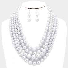 Load image into Gallery viewer, White Five Row Strand Pearls - White Pearl Necklace & Earrings 2pc. Set - N1016