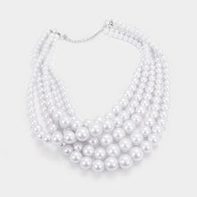 Load image into Gallery viewer, White Five Row Strand Pearls - White Pearl Necklace & Earrings 2pc. Set - N1016