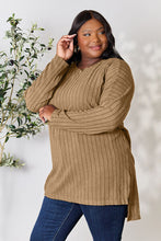 Load image into Gallery viewer, Basic Bae Full Size Ribbed Round Neck Long Sleeve Slit Top