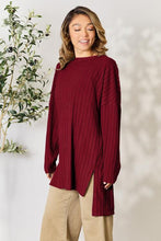 Load image into Gallery viewer, Basic Bae Full Size Ribbed Round Neck Long Sleeve Slit Top