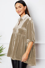 Load image into Gallery viewer, Velvet Tiered Button Up Collared Neck Shirt