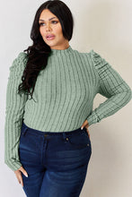 Load image into Gallery viewer, Basic Bae Full Size Ribbed Mock Neck Puff Sleeve T-Shirt