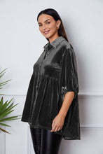 Load image into Gallery viewer, Velvet Tiered Button Up Collared Neck Shirt
