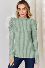 Load image into Gallery viewer, Basic Bae Full Size Ribbed Mock Neck Puff Sleeve T-Shirt