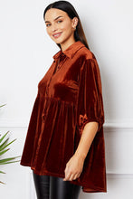 Load image into Gallery viewer, Velvet Tiered Button Up Collared Neck Shirt