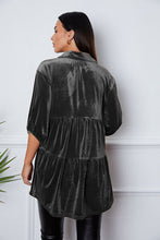 Load image into Gallery viewer, Velvet Tiered Button Up Collared Neck Shirt