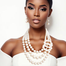 Load image into Gallery viewer, Timeless Opulence: Cream Pearl Layered Necklace Set with Crystal Infinity Ring