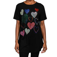 Load image into Gallery viewer, Short Sleeve T-Shirt Black Bling Hearts for Women