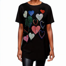 Load image into Gallery viewer, Short Sleeve T-Shirt Black Bling Hearts for Women