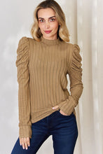 Load image into Gallery viewer, Basic Bae Full Size Ribbed Mock Neck Puff Sleeve T-Shirt