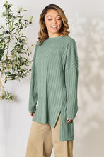 Load image into Gallery viewer, Basic Bae Full Size Ribbed Round Neck Long Sleeve Slit Top