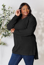 Load image into Gallery viewer, Basic Bae Full Size Ribbed Round Neck Long Sleeve Slit Top