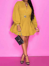 Load image into Gallery viewer, Notched Button Up Balloon Sleeves Dress