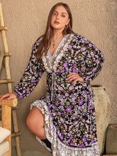 Load image into Gallery viewer, Plus Size V-Neck Balloon Sleeve Printed Midi Dress