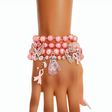 Load image into Gallery viewer, Light Pink Pearl Cancer Charm Bracelets