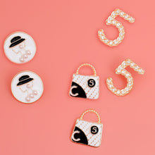 Load image into Gallery viewer, Pcs Designer-Inspired Gold Lady bag No.5 Charm Stud Earring Set