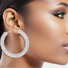 Load image into Gallery viewer, Silver Stacked Pave 55mm Hoops