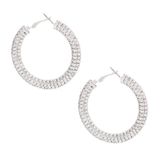 Load image into Gallery viewer, Silver Stacked Pave 55mm Hoops