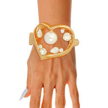 Load image into Gallery viewer, Gold Open Heart Crystal Hinge Cuff
