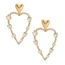Load image into Gallery viewer, Gold Skinny Heart Stone Earrings
