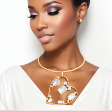 Load image into Gallery viewer, Gold Multi Style Stone Angled Heart Set