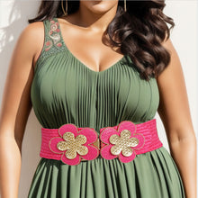 Load image into Gallery viewer, Stretch Belt Raffia Fuchsia Flower for Women