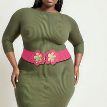 Load image into Gallery viewer, Stretch Belt Raffia Fuchsia Flower for Women