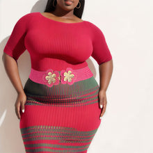 Load image into Gallery viewer, Stretch Belt Raffia Fuchsia Flower for Women