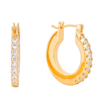Load image into Gallery viewer, 14K Gold CZ Pave Pin Catch Hoops