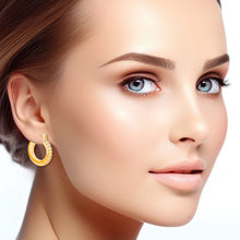 Load image into Gallery viewer, 14K Gold CZ Pave Pin Catch Hoops