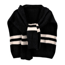 Load image into Gallery viewer, Black Hooded Stripe Knit Kimono