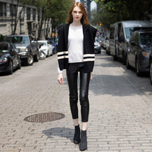 Load image into Gallery viewer, Black Hooded Stripe Knit Kimono