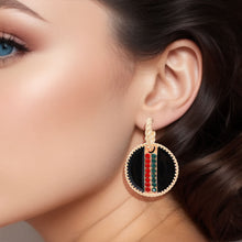 Load image into Gallery viewer, Black Stripe Charm Twisted Gold Hoops