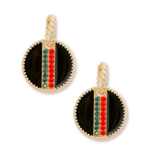 Load image into Gallery viewer, Black Stripe Charm Twisted Gold Hoops