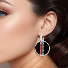 Load image into Gallery viewer, Black Stripe Charm Twisted Silver Hoops