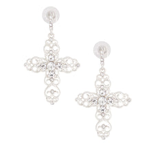 Load image into Gallery viewer, Silver Filigree Cross Earrings