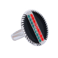 Load image into Gallery viewer, Black Stripe Charm Silver Ring