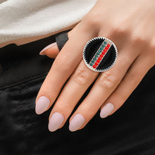 Load image into Gallery viewer, Black Stripe Charm Silver Ring