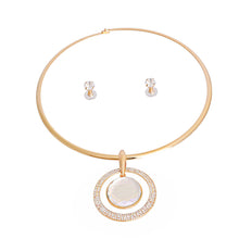 Load image into Gallery viewer, Gold Metal Rigid Choker Necklace Set: Statement of Elegance!