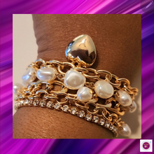 Load image into Gallery viewer, Pearl Heart Charm Stack Set of 5 Bracelets