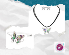 Load image into Gallery viewer, Abalone Butterfly Cord Necklace, Earrings & Bracelet 3Pc. Set