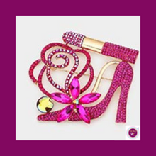 Load image into Gallery viewer, Shoe & Lipstick Rhinestone Brooch Pin - Fuchsia