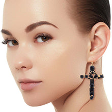 Load image into Gallery viewer, Black Celeb Cross Earrings