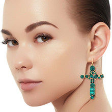Load image into Gallery viewer, Green Celeb Cross Earrings