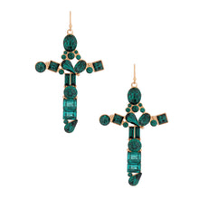 Load image into Gallery viewer, Green Celeb Cross Earrings