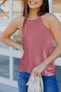 White Solid Color Crew Neck Tank Top