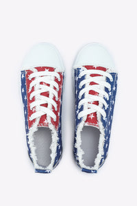 Multicolor American Flag Stars Printed Frayed Detail Lace-up Sneaker Shoes