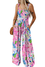 Load image into Gallery viewer, Pink Abstract Floral Painting Smocked Wide Leg Jumpsuit
